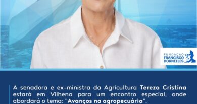 Senadora Tereza Cristina, ex-ministra da Agricultura de Bolsonaro, estará em Vilhena no próximo dia 27